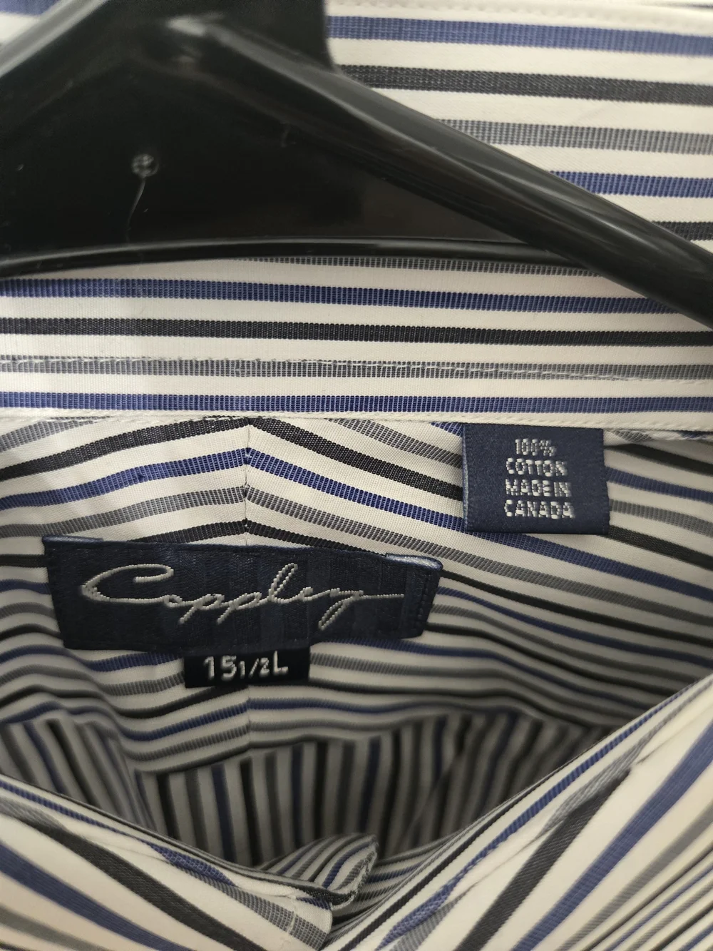 Men's Navy and White Stripe Dress Shirt - Classic Spread Collar - Picture 2 of 4